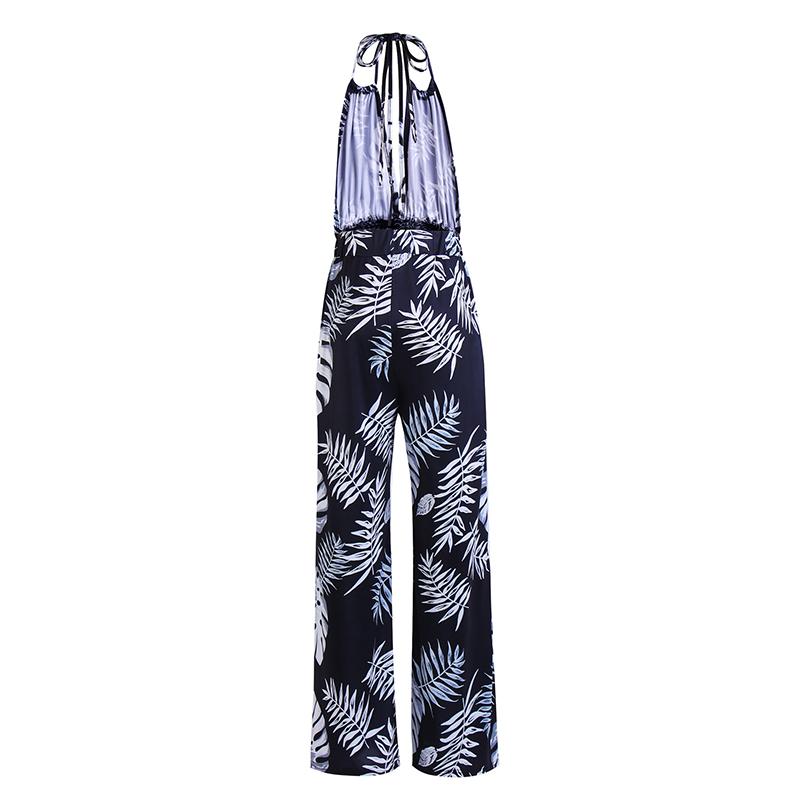 Frauen Sommer Backless Sexy Coconut Tree Print Neunte Hosen Halter Elastische Strampler Overall