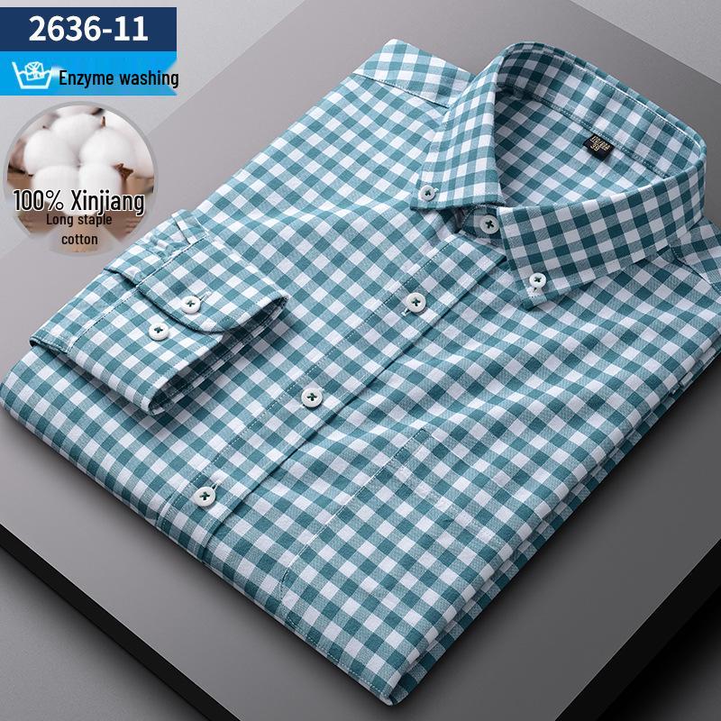 Men s Pure Cotton Oxford Plaid & Striped Long Sleeve Shirt 39