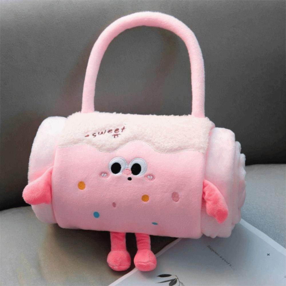 Soft 2 in 1 Foldable Roll Blanket Warm Cartoon Nap blanket Plush Handheld Cushions Blanket Office