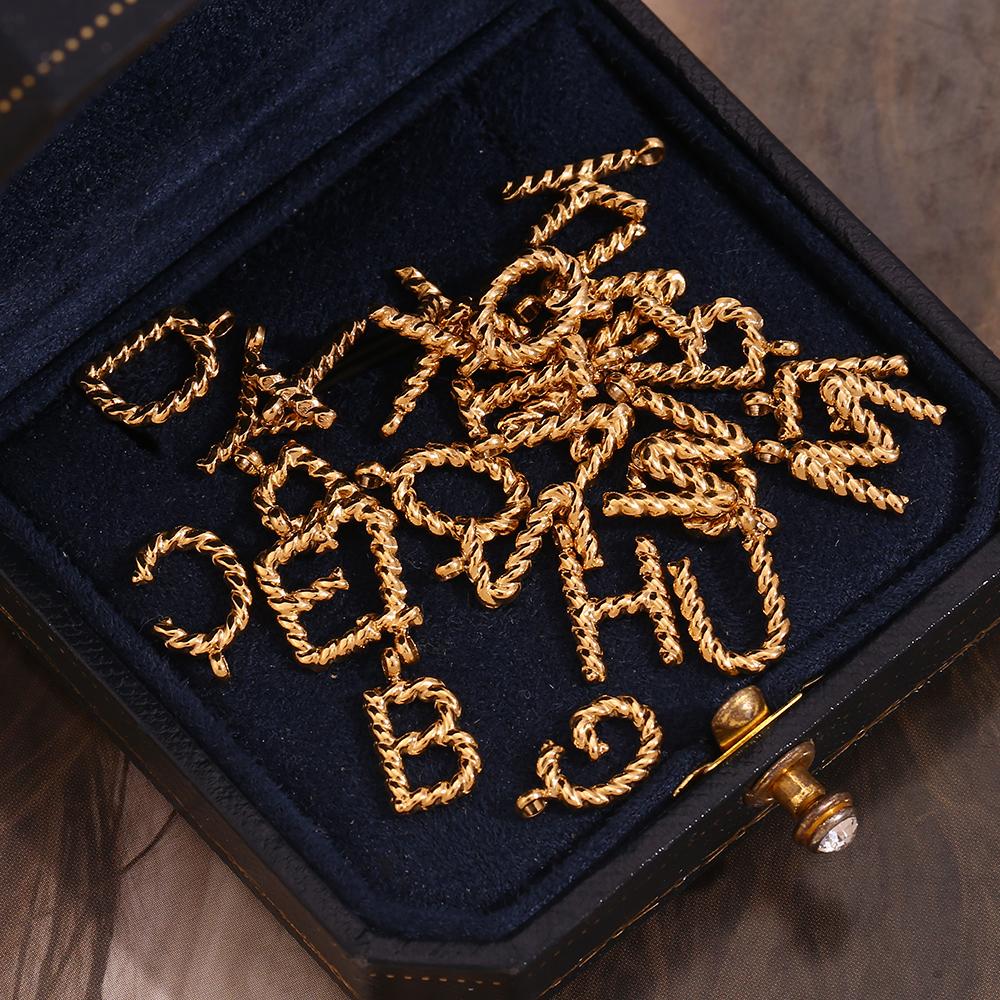MamacitaSlay DIY Classic Mini Twist Initial Letters Stainless Steel Charms For Jewelry Gold Plated Waterproof Decoden Charms
