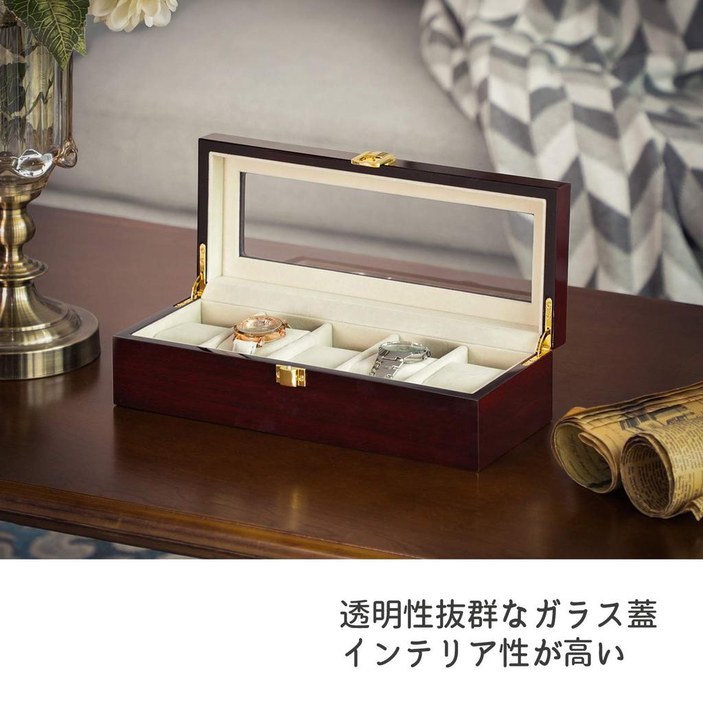 SONGMICS Watch Storage Case for 5 Made of Wood with Transparent Luxury Watch Christmas Collection Watch Watch Accessory Piano Lacquer Gift JOW005C01