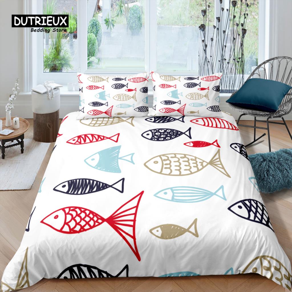 Home Living Luxury 3D Fish Bedding Set Tropical Fish Duvet Cover Pillowcase Queen and King EU/US/AU/UK Size Comforter Bedding