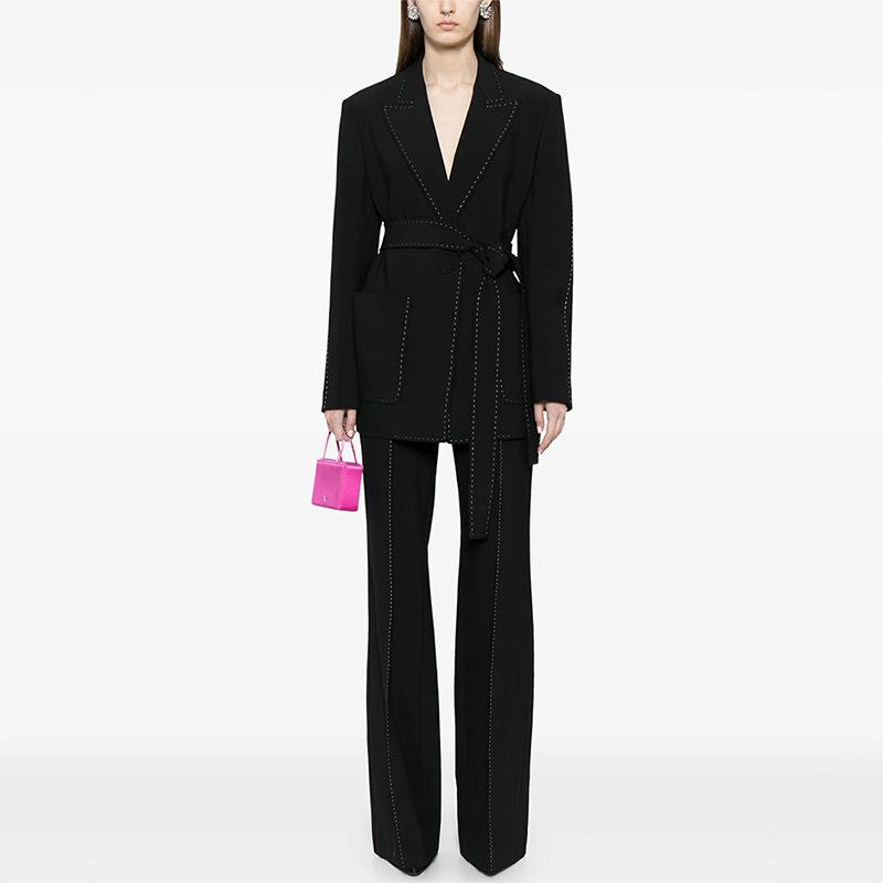 2026 European & American Beaded Trim Waistband Suit with Long Pants - Two-Piece Set