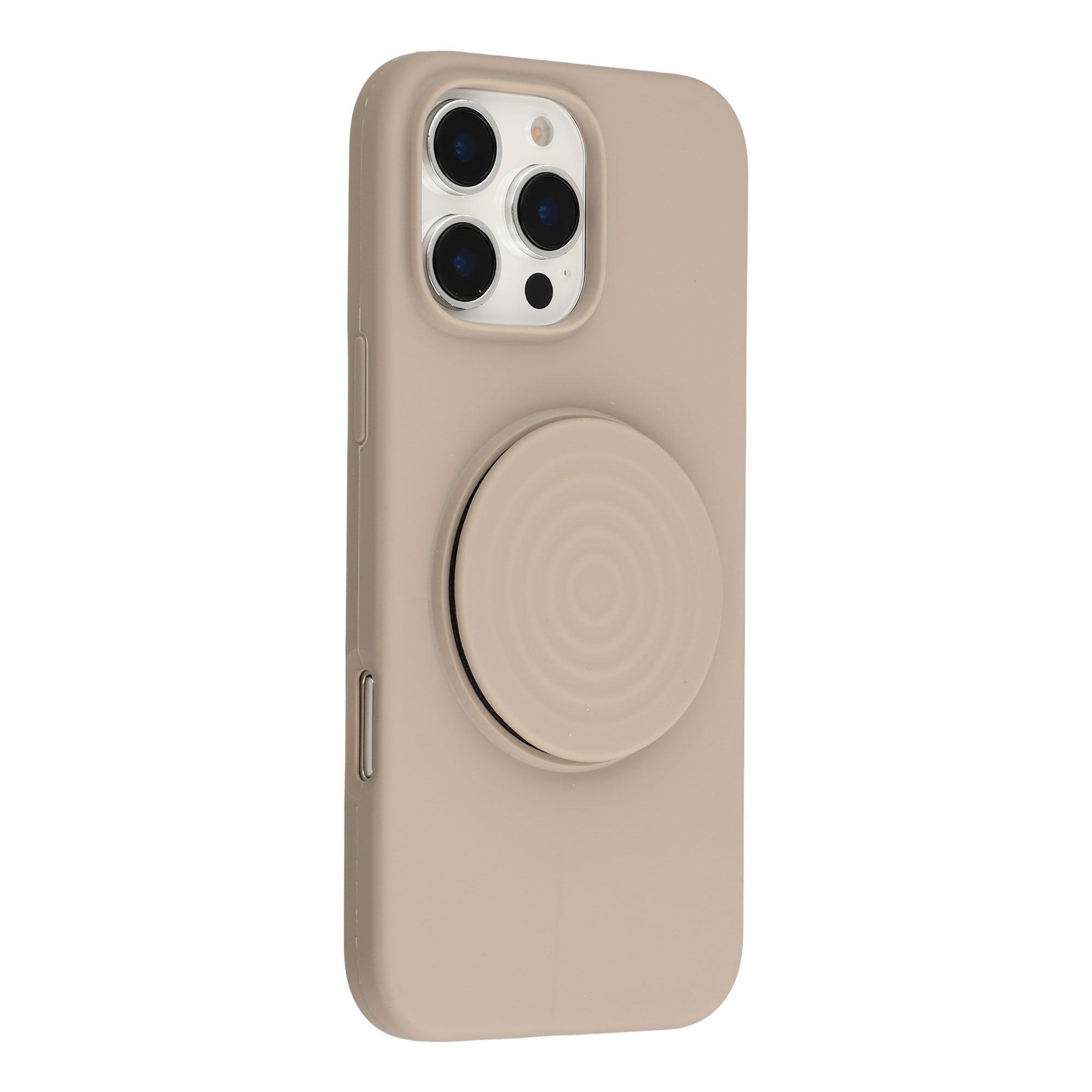 

For iPhone 16 Pro Max Silicone Case Wave Pattern Folding Kickstand Phone Cover Built-In Soft Fabric Lining