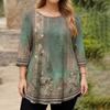 Top alla moda da donna taglie forti, manica 3/4, orlo curvo, girocollo