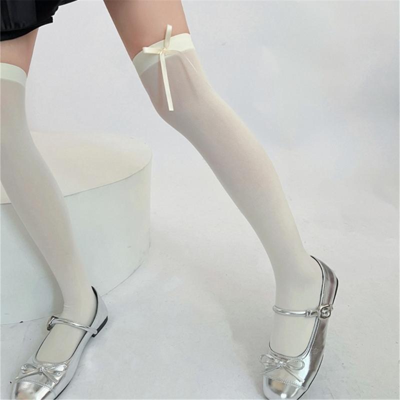 Ballett Elegante Samt Over-the-Calf Lange Socken für Damen Mädchen Süße Band Schleife Einfarbig Oberschenkelhohe Strümpfe