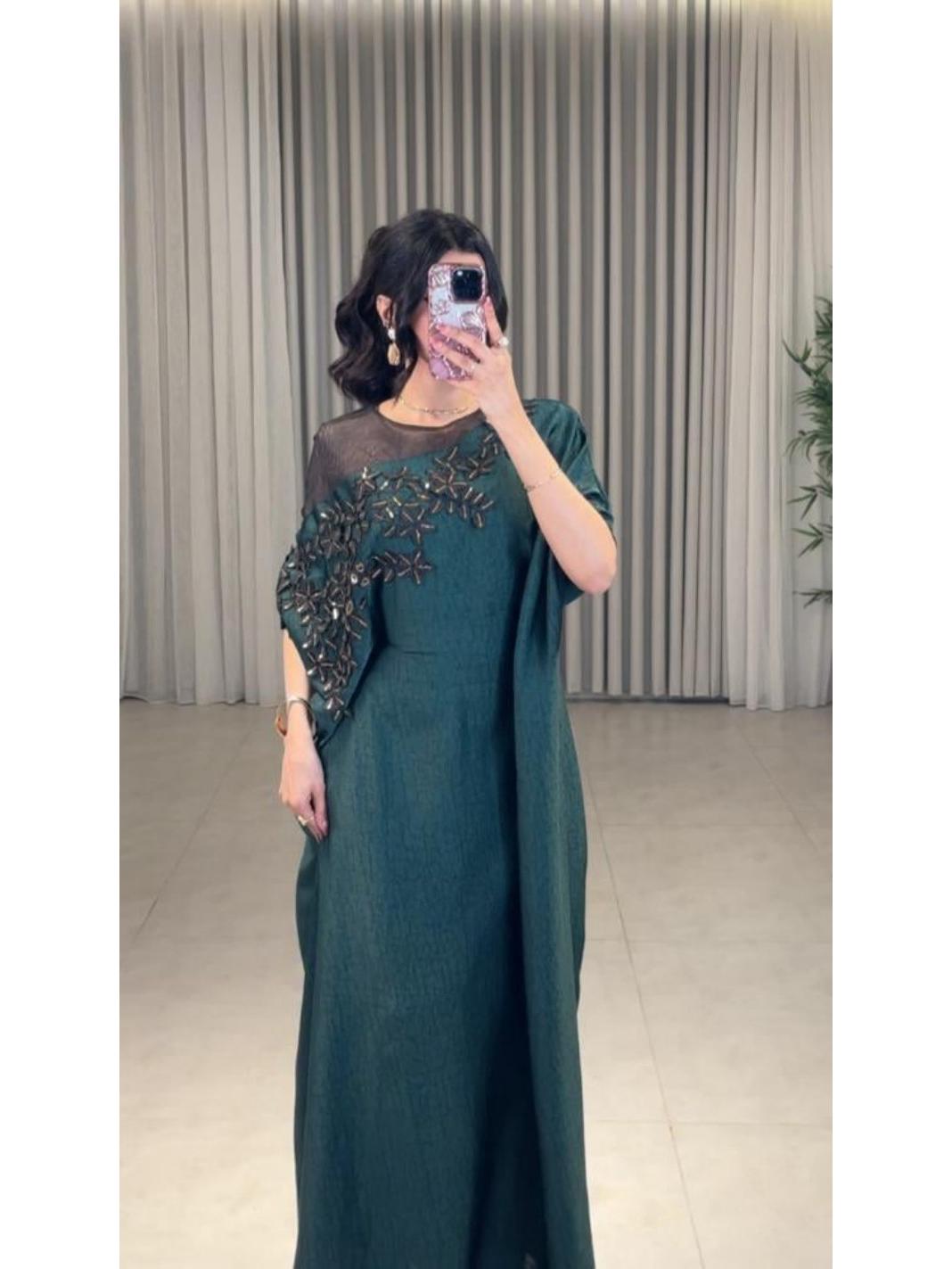 

Женский вышитый кафтан длинное вечернее платье Large/Extra Large зелёный