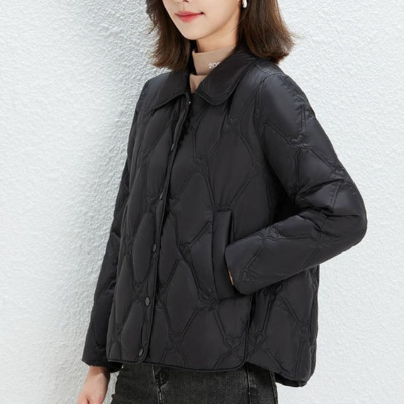 Minimalist Women's Pointed Collar Solid-Color Down Jacket - Short Fit Oversized Coat