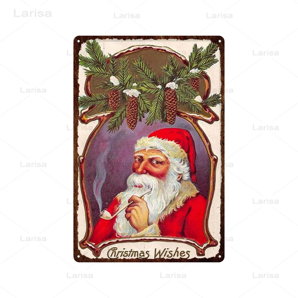 Christmas Vintage Tin Sign Santa Claus Plaque Metal Retro Plate Poster for Club Living Room Kitchen Home Wall Art Decoration