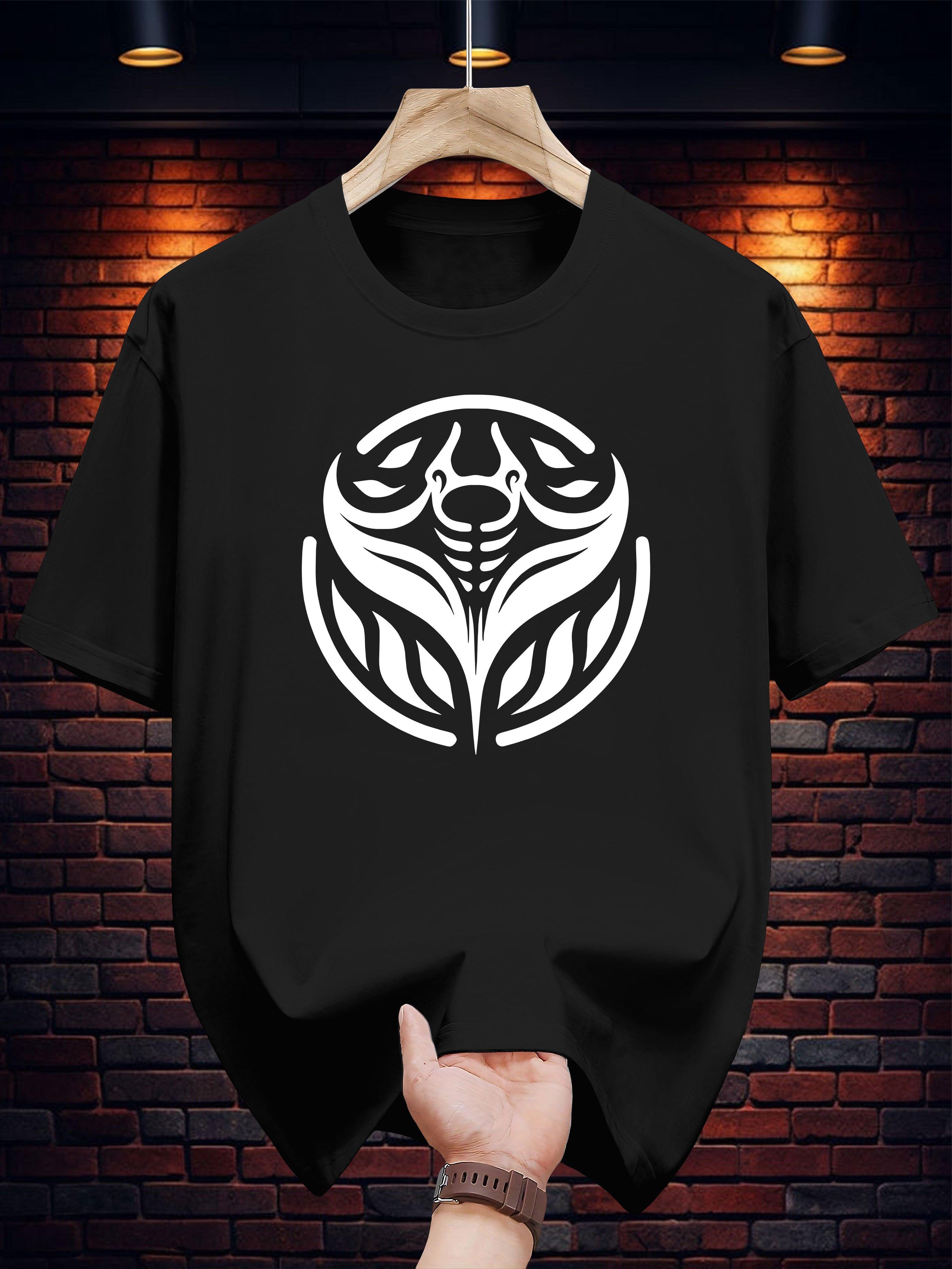 T-shirt with Bold Tribal Graphic Print - Navy Blue Casual Summer Tee S