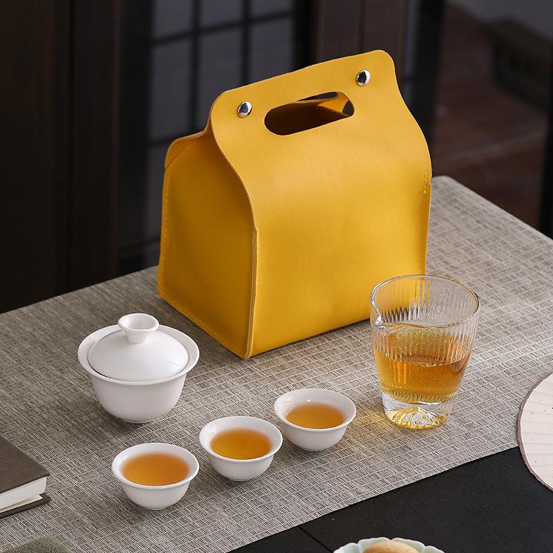 Travel tea set Portable white porcelain cover bowl Kuaike one pot three cups Outdoor business trip ceramic welfare Business gifts