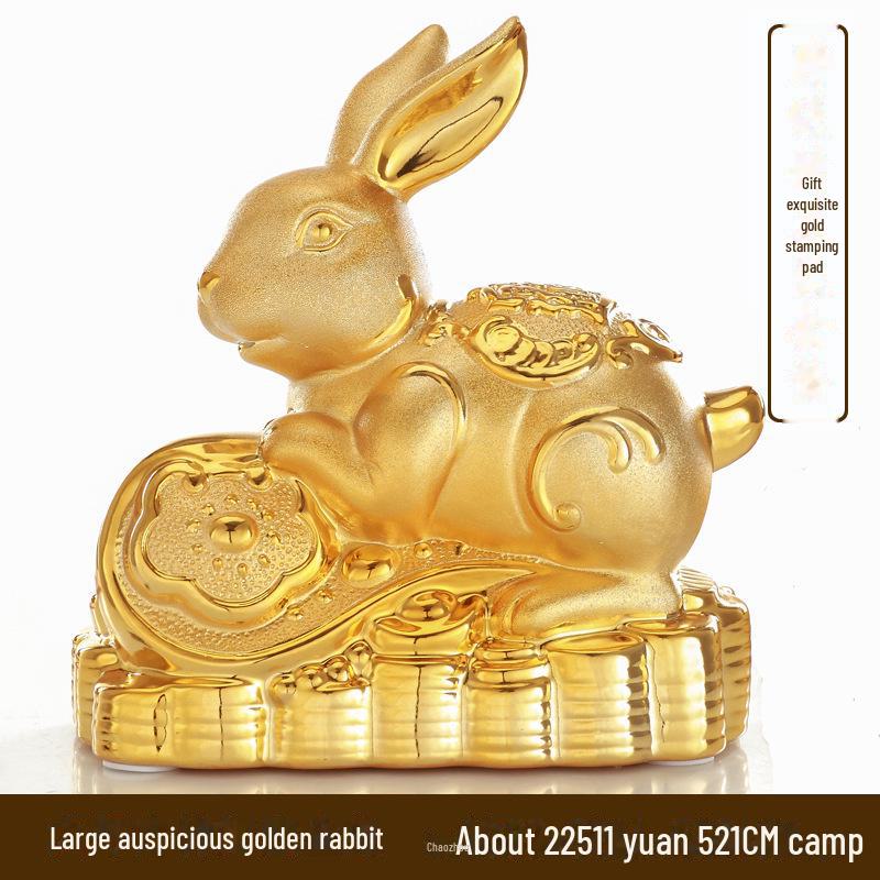 Glücksbringer-Sparschwein aus Keramik, goldenes Kaninchen, kreatives Geschenk und Heimdekoration