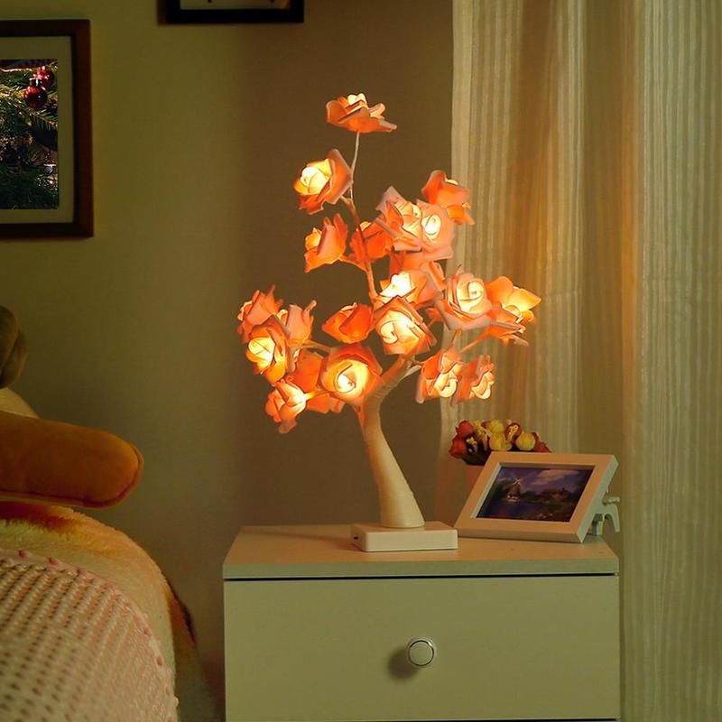 LED White Rose Flower Night Rose Bedroom Night Lamp Home Lamp Decor Simulation Tree Christmas Wedding | LED Table Lamps