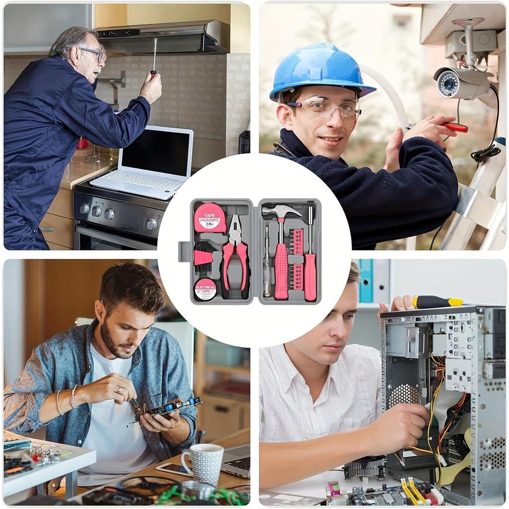 Tool Set 24pcs Pink Household DIY Tool Kit for Women. Small Mini Tool Box Set of Starter Basic Ladies Tools