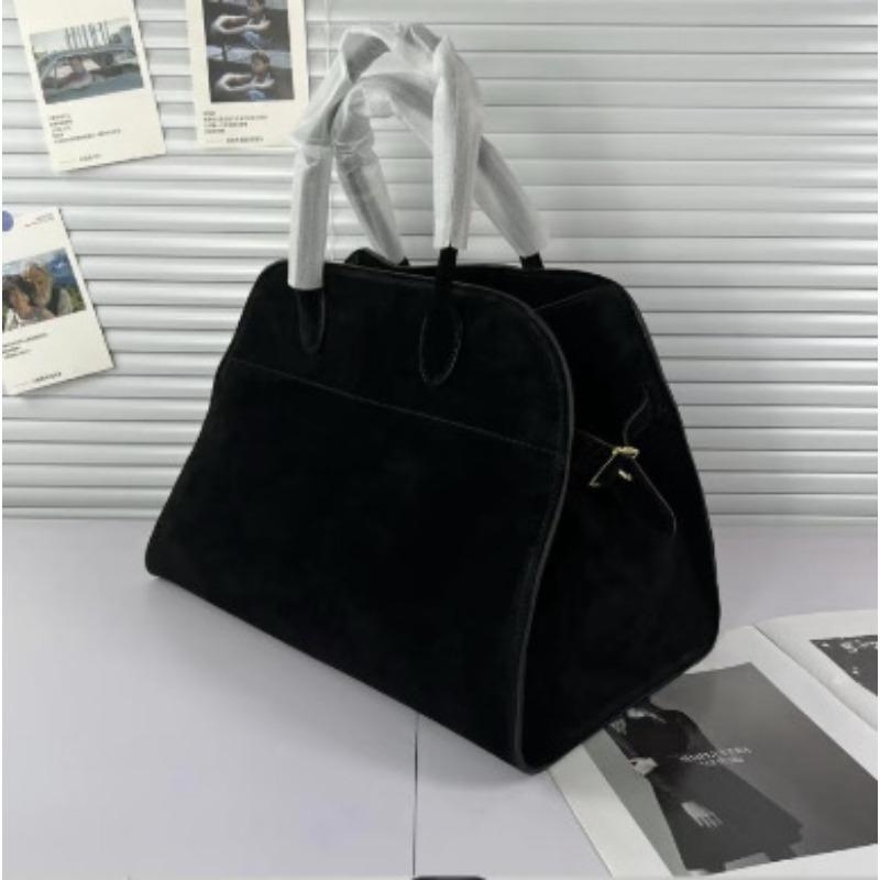 Black Velvet Shoulder Tote Bag Ctrast Handles Side Pocket Roomy Interior Soft Texture Stylish Shopping Women’s Fashi Bag