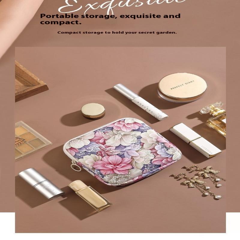 Creative Pvc Sanitary Pads Bag  Floral Print Large Capacity Multipurpose Coin Purse Portable Cosmetic Storage Bag