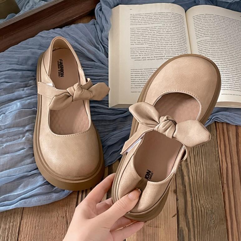 Retro British Style Platform Small Leather Shoes Women's 2025 New Spring and Autumn Versatile Bow with Skirt Mary Jane Single Shoes