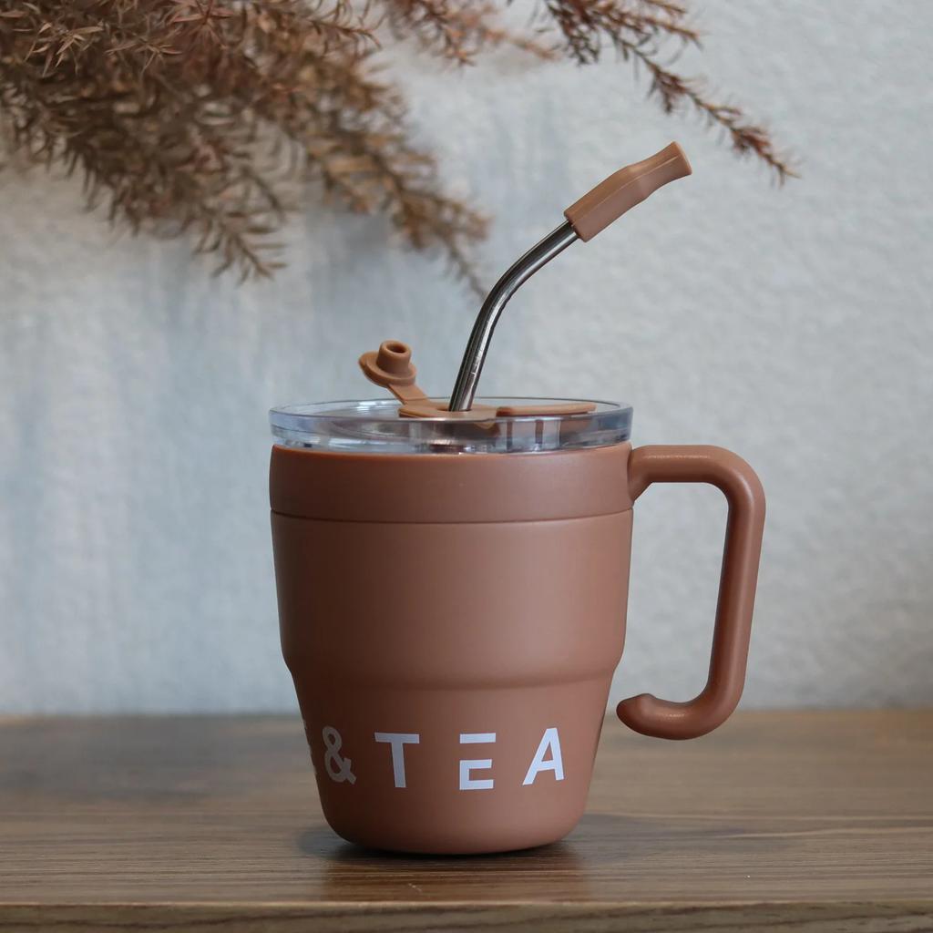 480ml Coffee Cup with Straw Lid Stainless Steel Thermos Mug for Hot Cold Drinks Water Tea Milk Office Outdoor Portable Bottle