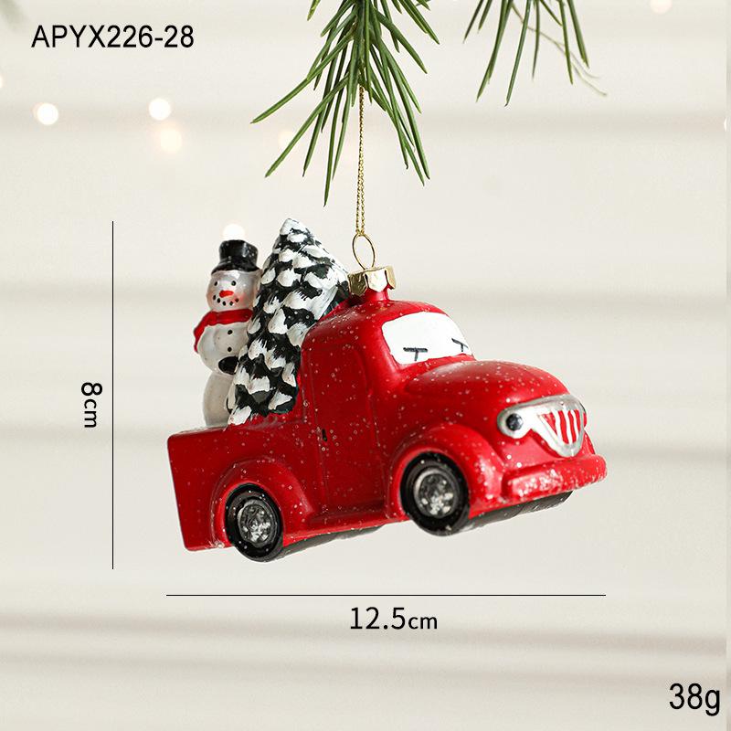 Red & White Painted Wooden House Christmas Ornaments: Car, Gift Cane, Donut, & Cloth Pendants