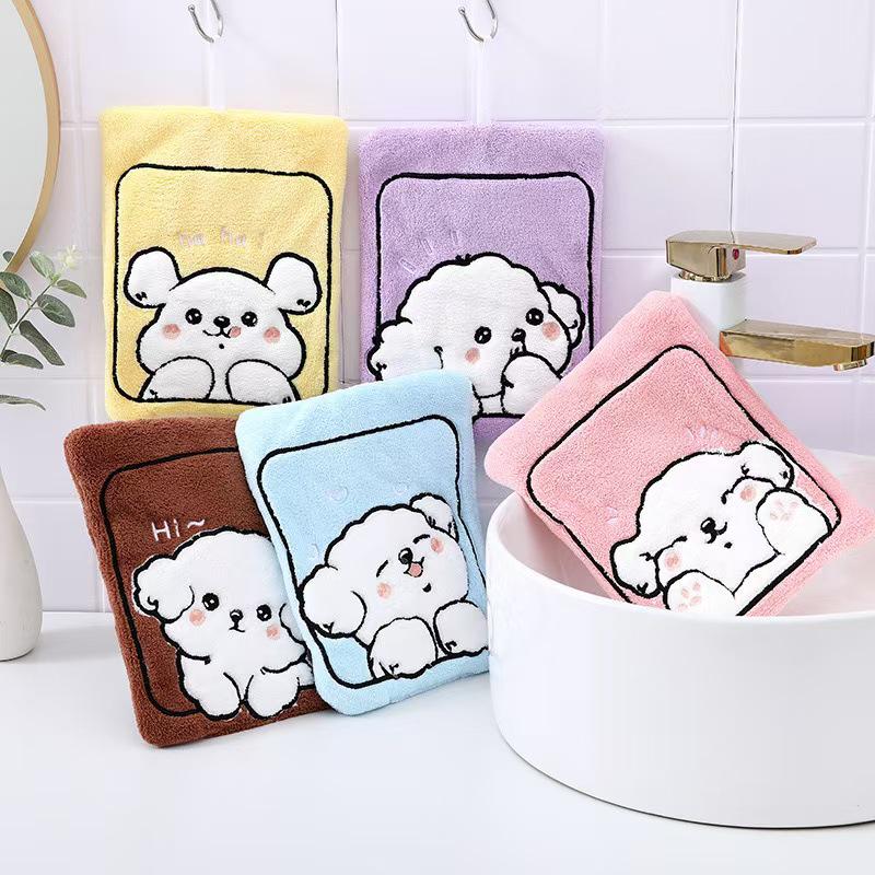 Square Puppy Kids' Coral Fleece Towel - Water Absorbent, Quick Dry, Thick, Soft, Cute