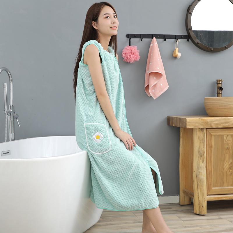Extra Long Women's Wearable Coral Fleece Bath Towel Skirt Absorbent, Non Shedding, More Effective Than Cotton