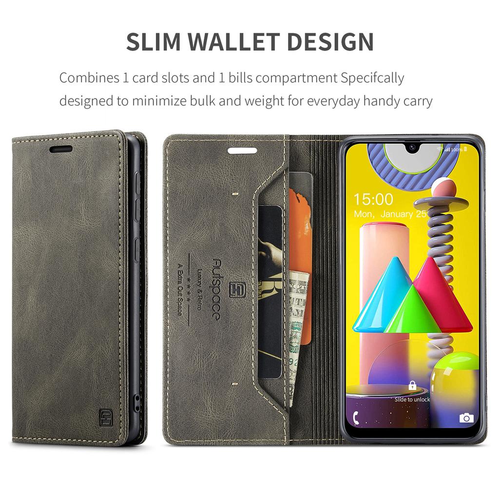 For Samsung Galaxy M31 / M31 Prime / F41 / M21s Vintage Leather Flip Wallet Case with RFID Blocking Card Slot, Matte Retro Folio Cover (4 Colors)