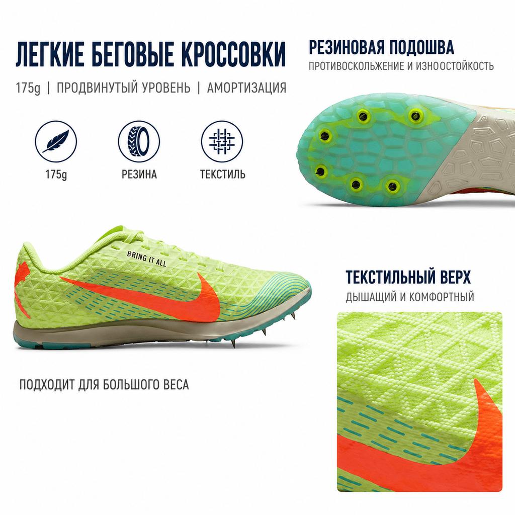 Nike Zoom Rival XC 5 Barely Volt Hyper Orange Unisex Sneakers Green Dynamic-Turquoise Photon-Dust CZ1795-701