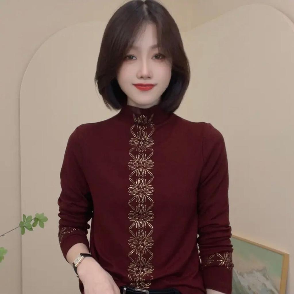German Velvet Warm Foreign Semi-turtleneck Long-sleeved Top Autumn and Winter New Fashion Temperament Thin Bottoming Shirt