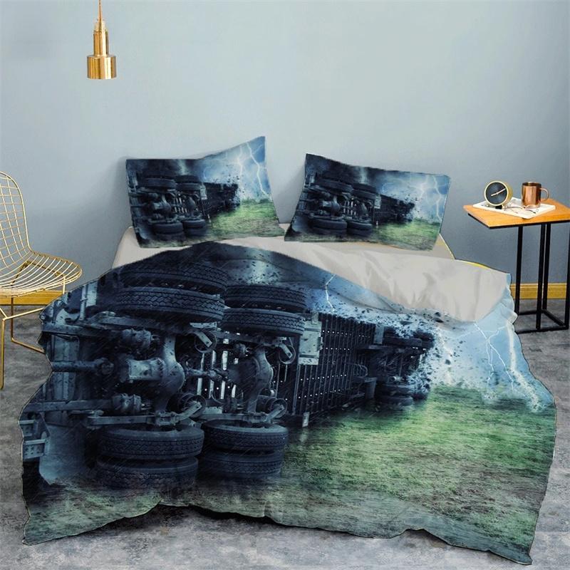 3D Car King Queen Duvet Cover Vintage Lightweight Train Bedding Set for Teens Adult Racing Supercar 2/3pcs Polyester Quilt Cover