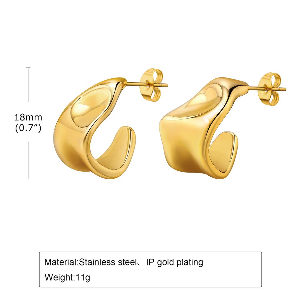 Stainless steel earrings C-shaped earrings U-shaped hollow hollow hollow embossed irregular zircon element earrings