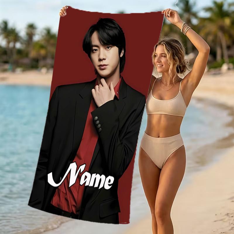 Customizable personalized beach towels Jimin themed designs.Suitable for the beach, yoga, sports;ideal as beach accessories