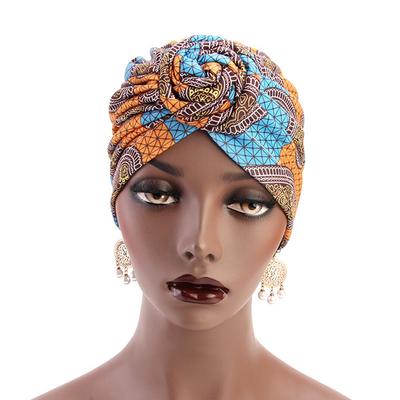 Nuovi Berretti alla Moda Boemia con Fodera in Cotone Donna Stampa Trama a Nodo Vortice Africano Tessuto Berretti Ankara Cappello Turbante da Donna