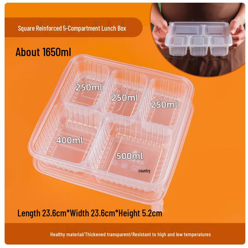Shengbilai Disposable 5-Compartment Takeout Containers with Lids