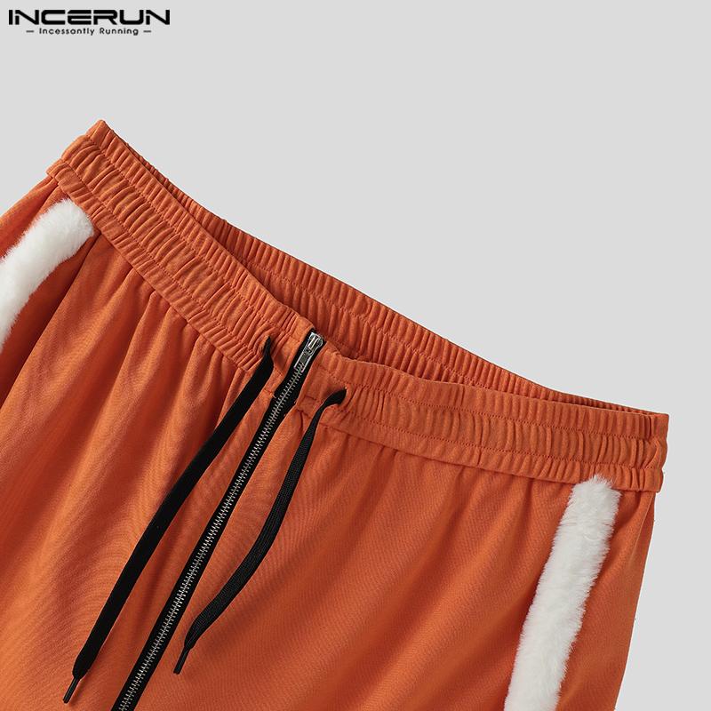 INCERUN Pánské mini kraťasy se stahovací šňůrkou, šitím, elastickým pasem, chlupatou patchworkovou domácí obuví