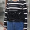 Frühjahr 2026 Damen Gestreiftes Patchwork Besticktes Floral Knöpfe Langarm Oberteil