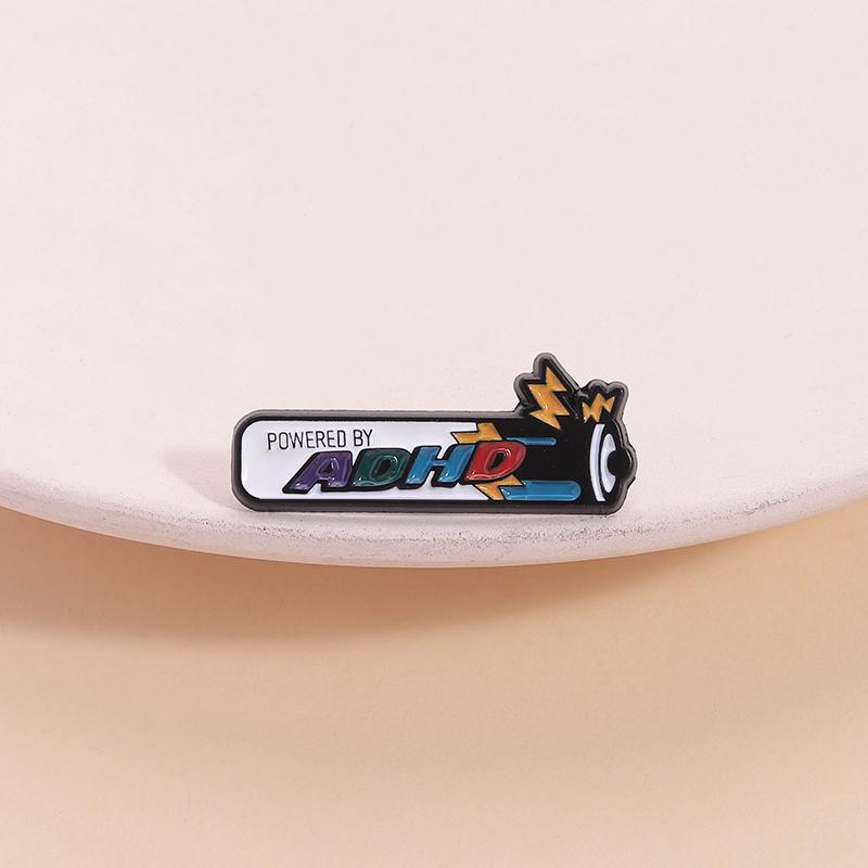 Powered By ADHD Enamel Pin Funny Battery Autism ADHD Anxiety Mental Health Awareness Brooches Lapel Badge Friends Jewelry Gifts