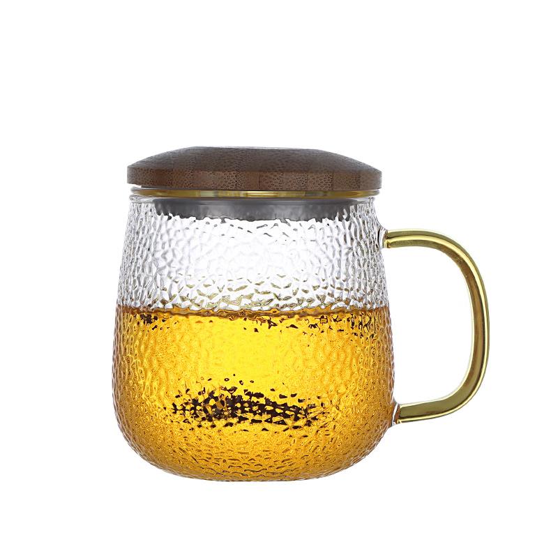 Shangqi Hammered Glass Tea Infuser Cup with Bamboo Lid