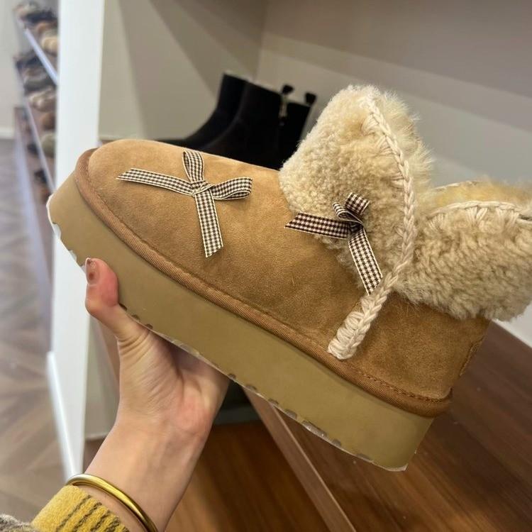 

Милые ботинки-платформы с бантом, женские новые зимние бархатные утолщенные теплые хлопковые ботинки с большой головой 40 коричневый