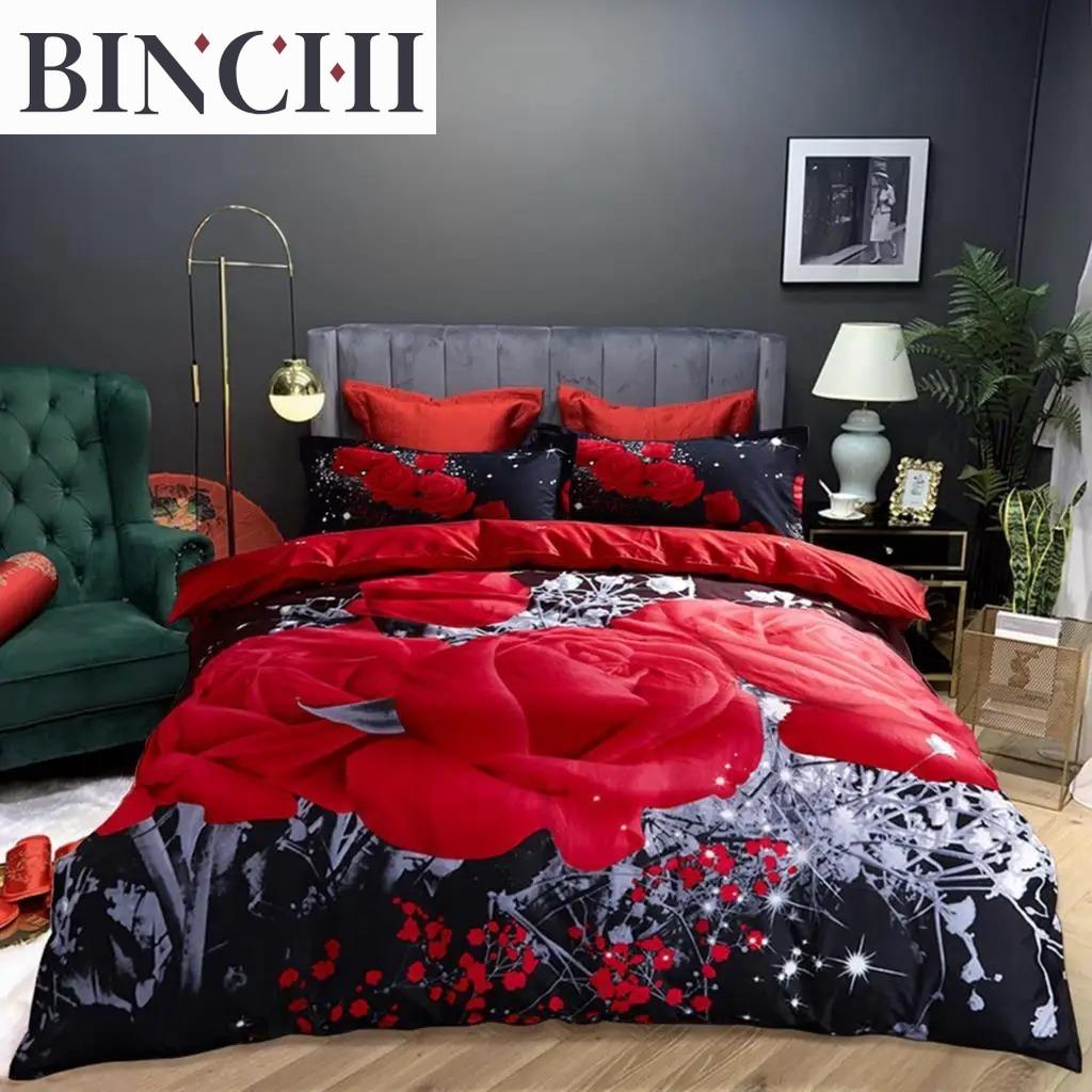 3D Rose Heart Bedding Set Nordic Duvet Cover 150x200 220x240 King Size Quilt Cover Modern Cat Wolf Print Pillowcase