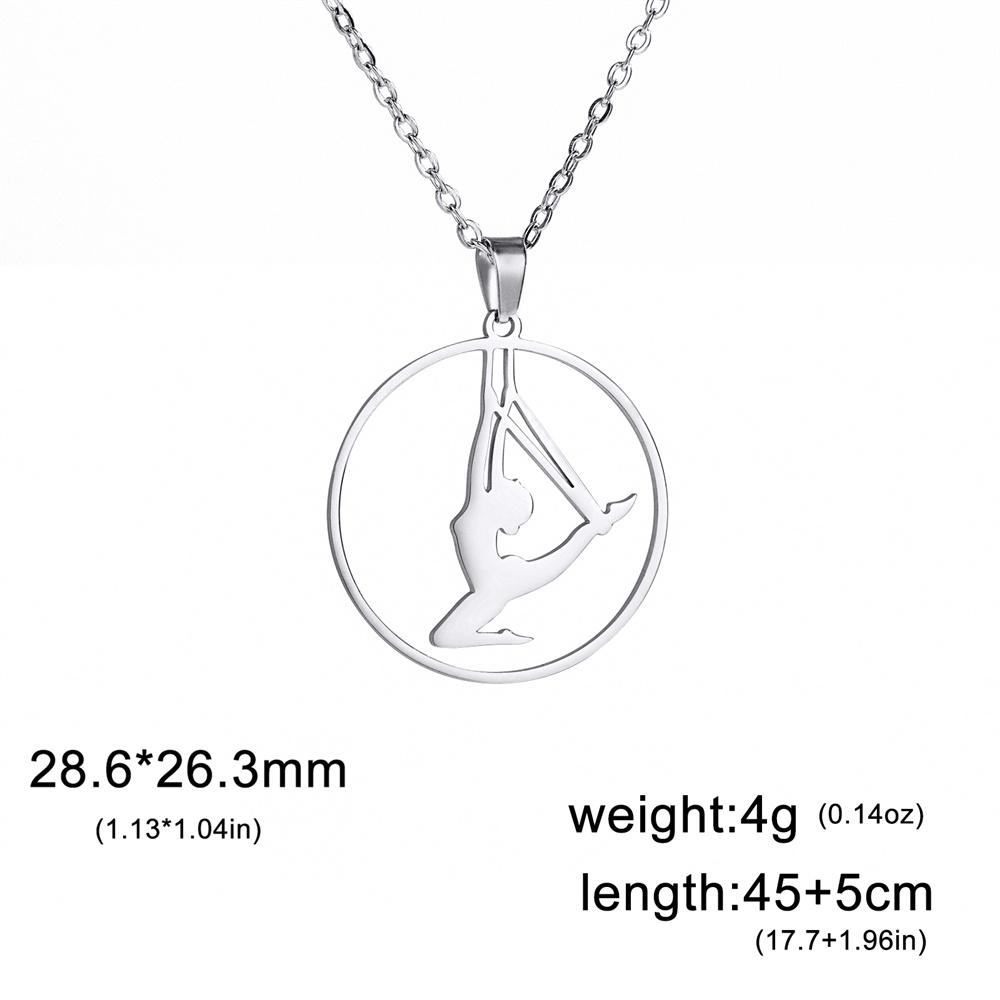 Dancer Rhythmic Gymnastics Round Pendant Necklaces for Women Girls Stainless Steel Gymnast Yoga Necklace Sport Jewelry