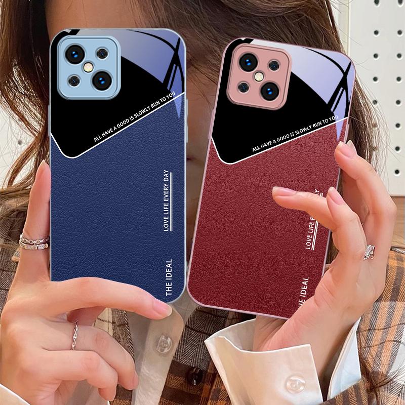 Leather Grid Element For Oppo Find X5 X8 Pro X3 Lite A72 58 73 54S F11 79 Reno 6 4Z 5G Nord N200 Tempered Glass Phone Case