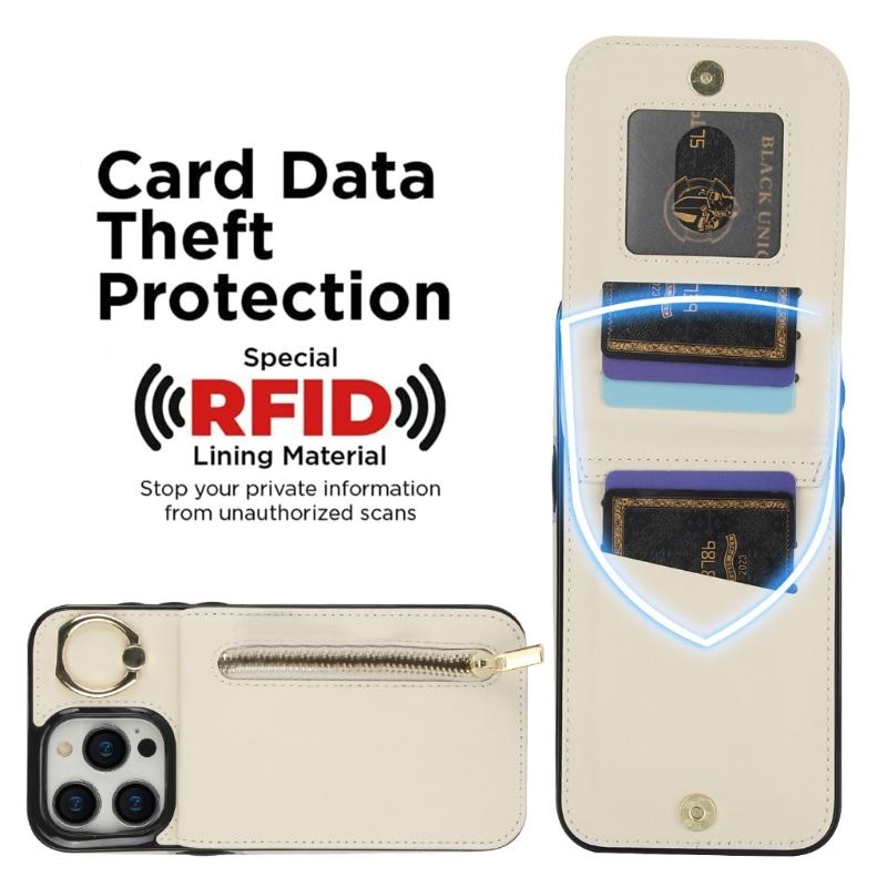 Cover for Phone16 Series Rings Stand Case with Card Slot Holder and Kickstand Leather Wallet Case