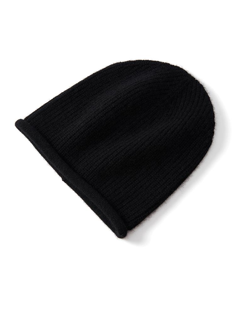 Thick Rolled Hem Women Cashmere Knitted Caps Moss Stitch Beanies Fashion Winter Hat Soft Hat Wool Blend Warm Hair Bonnet