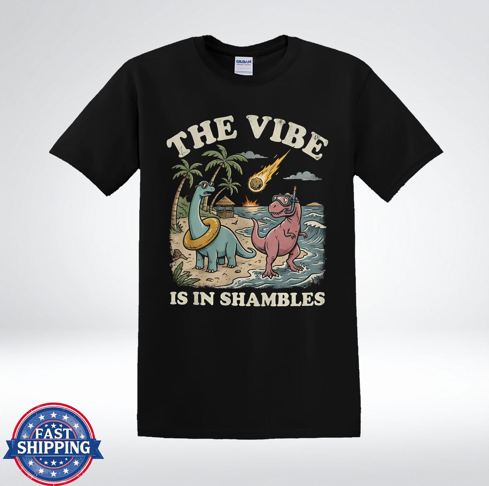 The Vibe Is In Shambles Funny Dinosaur Vacation Graphic Retro T-Shirt XL