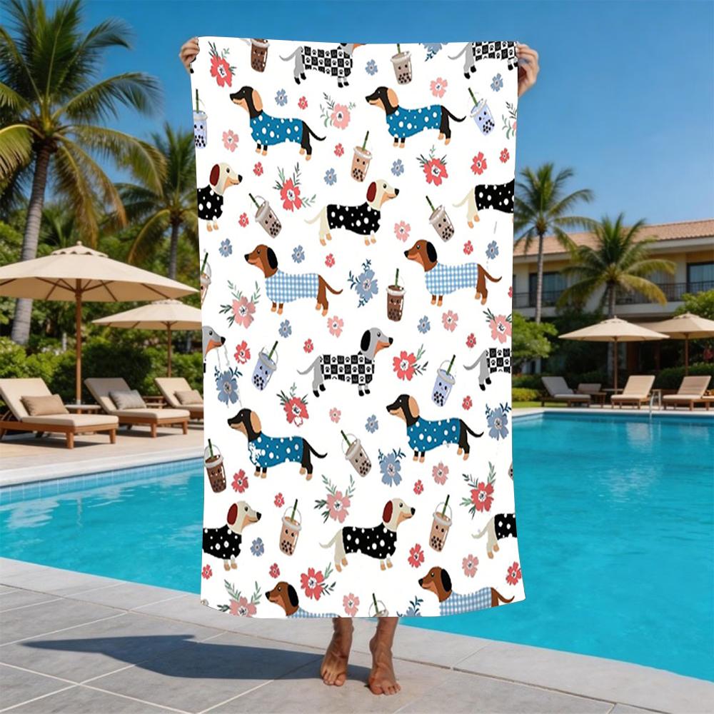 Pink Gingham Heart Dachshund All Over Print Beach Towel Sand Resistant Pool Towel Summer Holiday Swim Outdoor Beach Essential