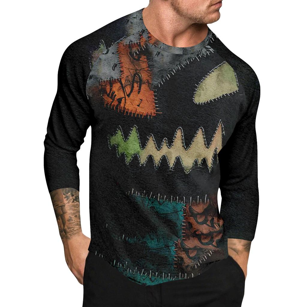 Halloween Print Raglan Sleeve Men's Long Sleeve Top