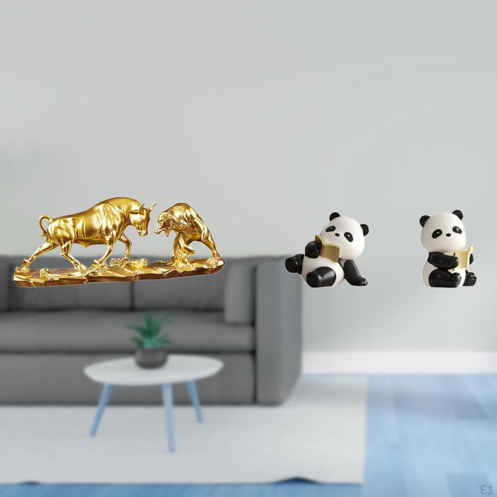 Modern Feng Shui Panda Figurine Sculptures Chinese Animal Resin Bookends Decorative Ornaments for