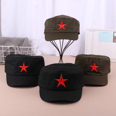 Colores Sólidos Hombres Mujeres Gorra Militar Cadet Ejército Sombrero de Patrulla Militar Golf Conducción Estrella Roja Pentagrama Sombrero Casual
