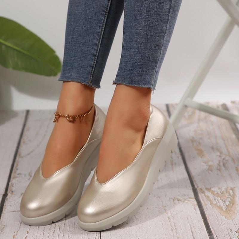 2025 Nové ultralehké nazouvací jednobarevné babičkovské boty s tlustou podrážkou, pohodlné dámské jednoboty ve větších velikostech