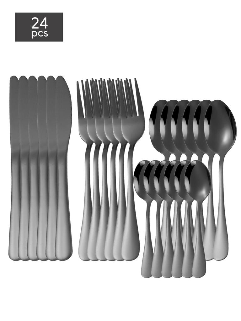 1010 Stainless Steel Western Cutlery Set: Thickened Knife, Fork, Spoon for Hotel & Home, Available In 4 or 24 Pieces